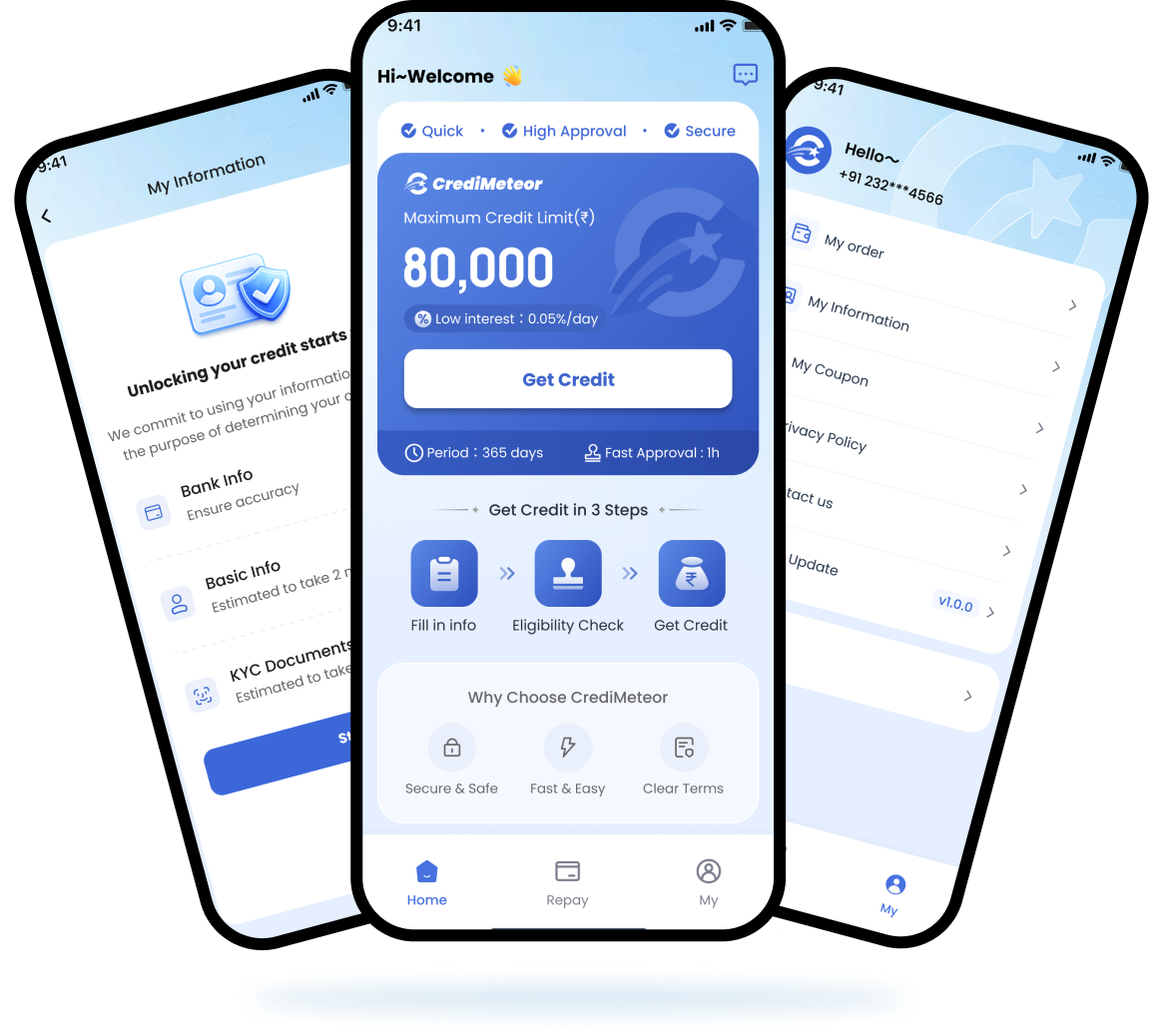 CrediMeteor app screens